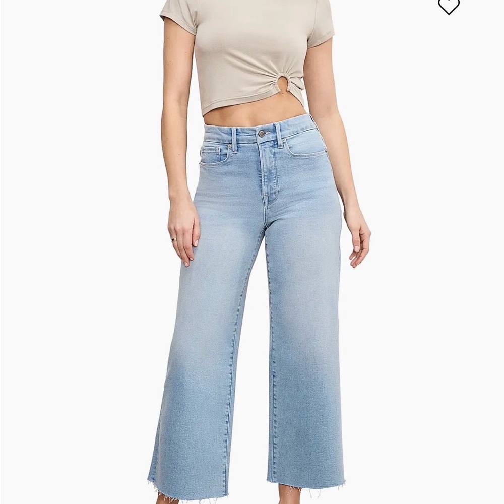 Good American Good Waist Palazzo Crop Wide Leg Light Blue Jeans Size 12